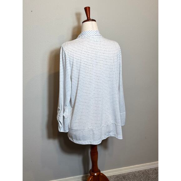 Chico's Zenergy cardigan open front gray & white stripe tab sleeve Sz 3 US XL - Picture 5 of 8
